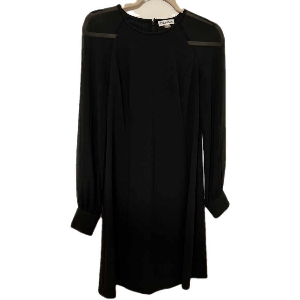 Calvin Klein Black Illusion Long Sleeve A Line Dress